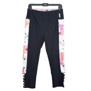 RBX Black Floral Side Panel Cropped Leggings